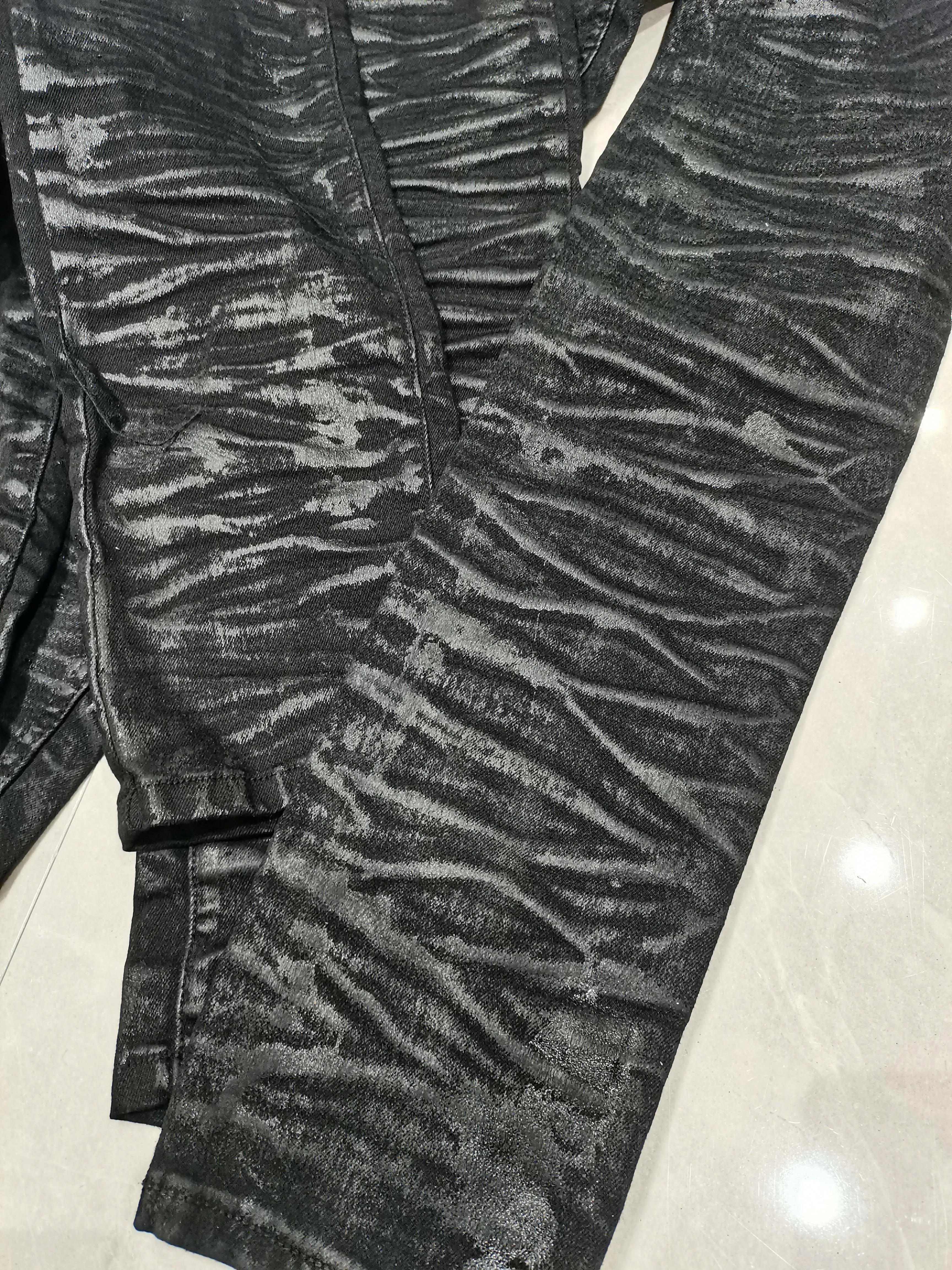 Custom crumpled hand wax luxury denim jeans men