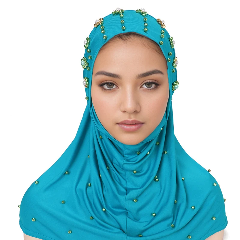 yiwu market new products Islam women abaya wear head cover scarf plain color pearl design women hijab