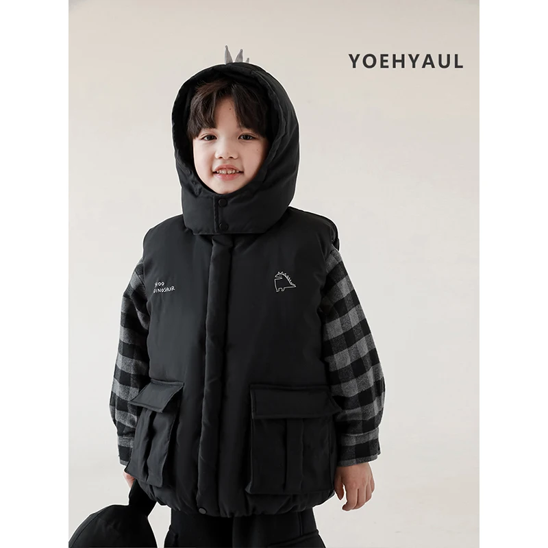 YOEHYAUL Thickened Children Winter Set For Kids Hooded Cotton Vest Outer Wear New Kids Clothing Sets For Boys