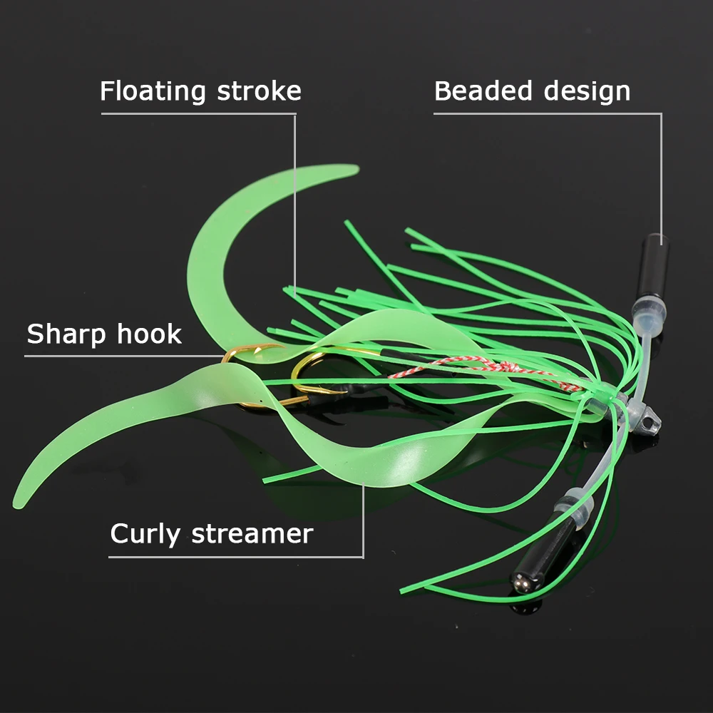 Tolure 4.8g Silicone Skirt Bait Jig  luminougs Replacement Twin Hook Spare Hooks Slider Rig Trailer Lure Assist Hook