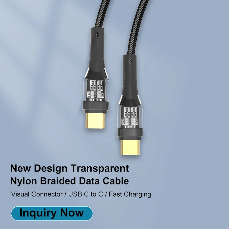 Wholesale Visual safety type C to C Cable OEM ODM 1m 3.3ft Clear Plastic USB Cable for smart Mobile device