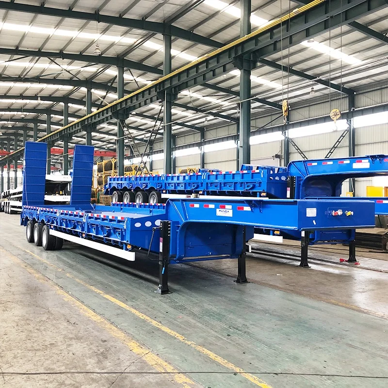 Rear Loading Low Bed Flatbed Lowboy Semi Trailer Three Axles 60T Steel Panda Truck Trailers 10 / 10 / 10 Semi-trailer Spring
