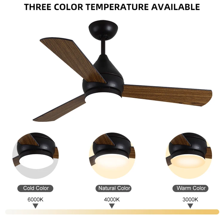 Modern Lamp Fan Home Mute Hot Sale Remote Control AC Copper Motor 52inch 3 Speeds Led Ceiling Fan with Light