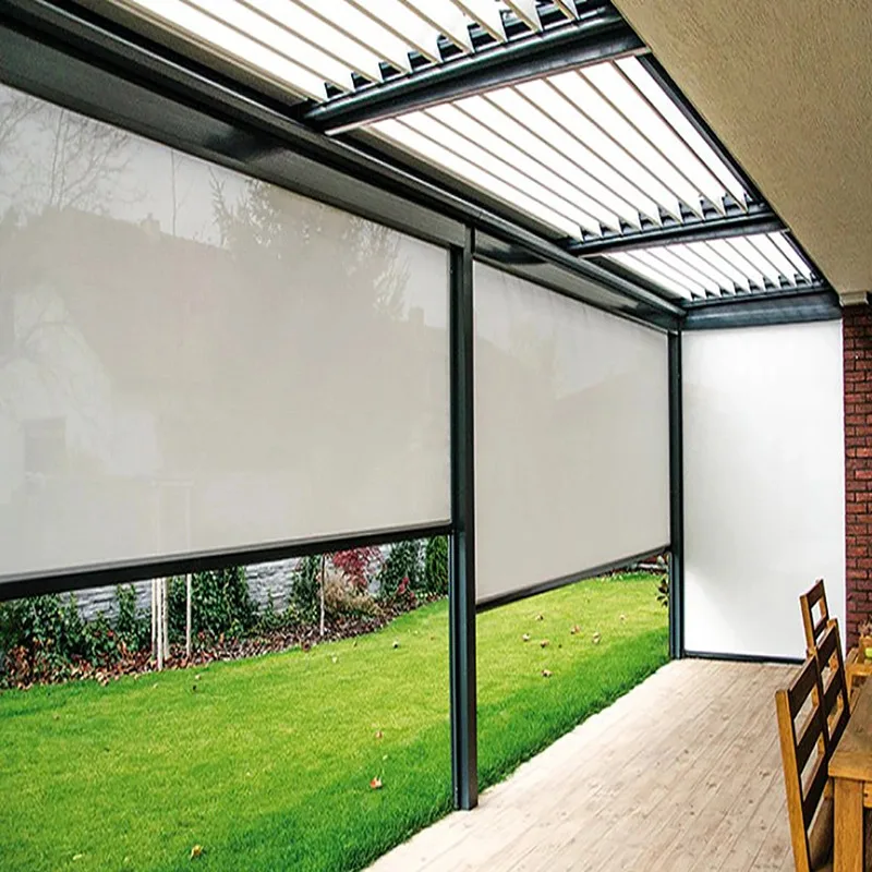 Customized Thick Metal Track Automatic Smart Drive Exterior Zip Track Outdoor Electric Roller Blinds Patio Blind