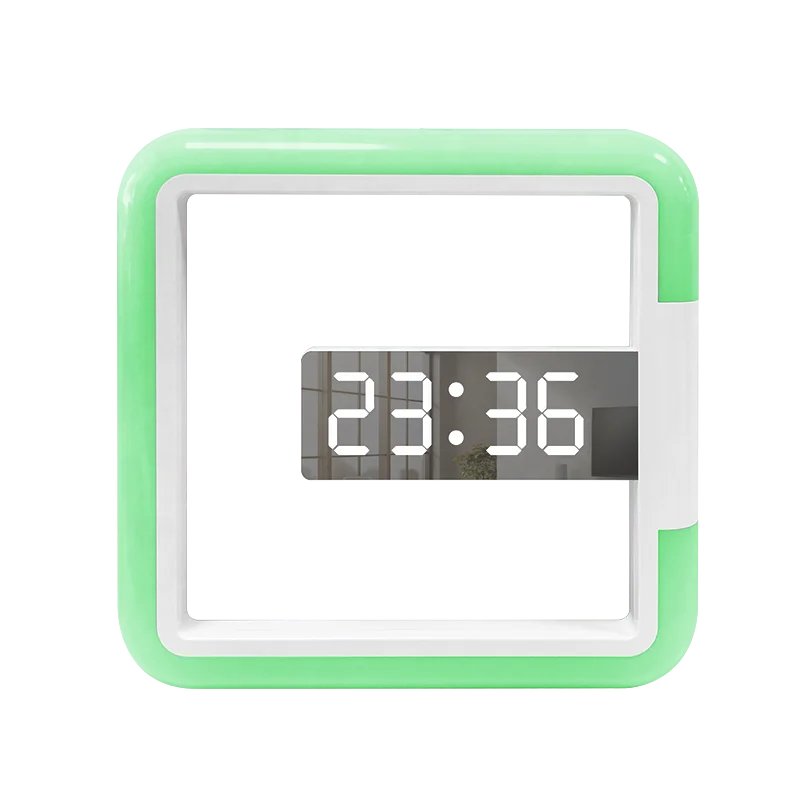 LED Mirror Wall Clock with Remote Control Creative Wall Hanging Digital Clock with Temperature 7 Color RGB Light