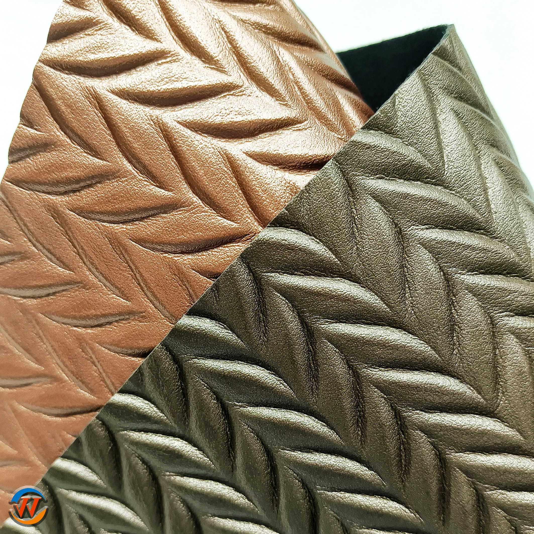 Environmentally PVC bamboo leaf pleated wheat grain leather storage boxes handbags wall decoration artificial leather fabric
