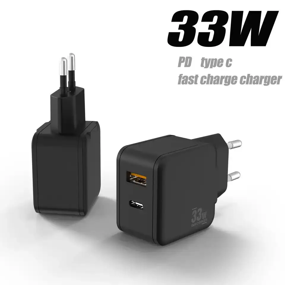 Pogo Foldable Interchangeable US EU Plug 2 Port PDCertified 33W Fast USB C Charger Type C Charger PPS Wall Adapter