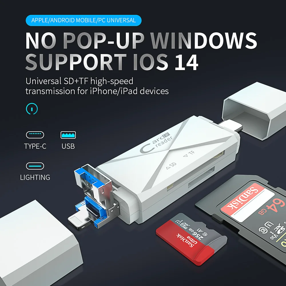 Usb3.1 Type-c Usb Card Reader Tf Card Reader Multifunction Support For Sd Tf 5in one Usb Card Reader