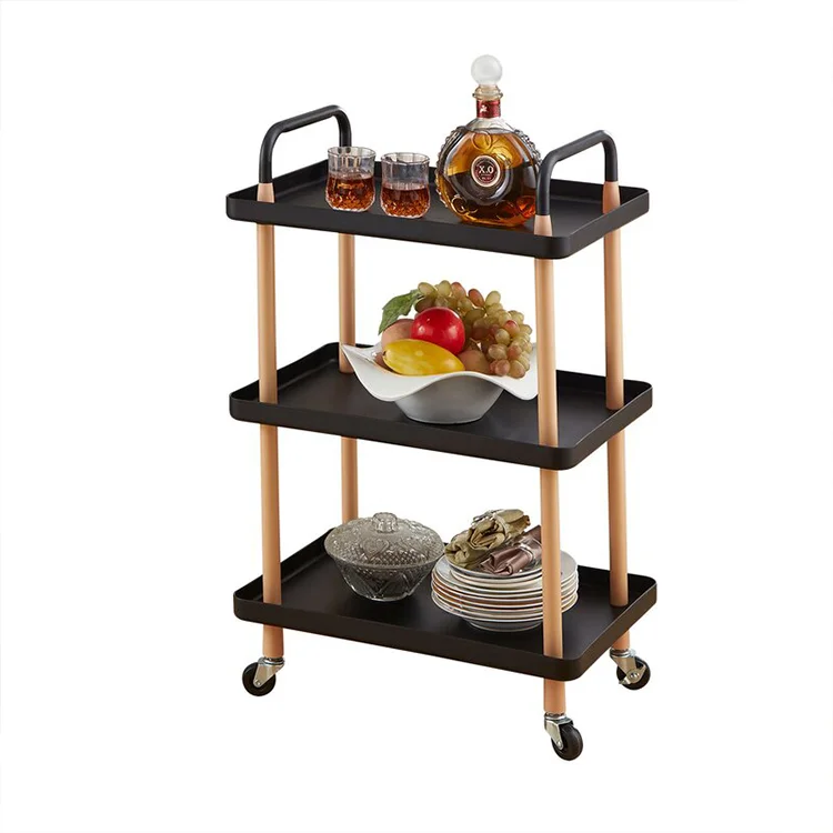 Customized Style 2-3 tier Black White Color PP Organizer Home Use Utility Platform Kitchen Rolling Cart Trolley with Wheels