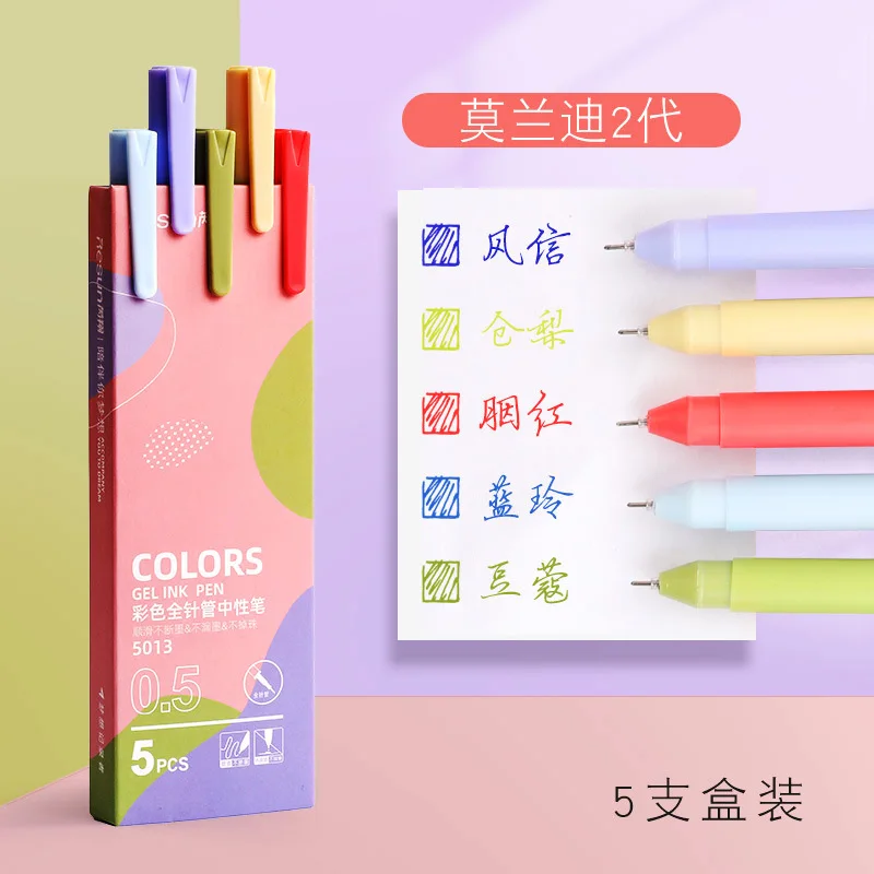 5pcs/set Retro Dark Colored Gel Pens 0.5mm Fine Point Dark-red/green/brown/blue Black Pens