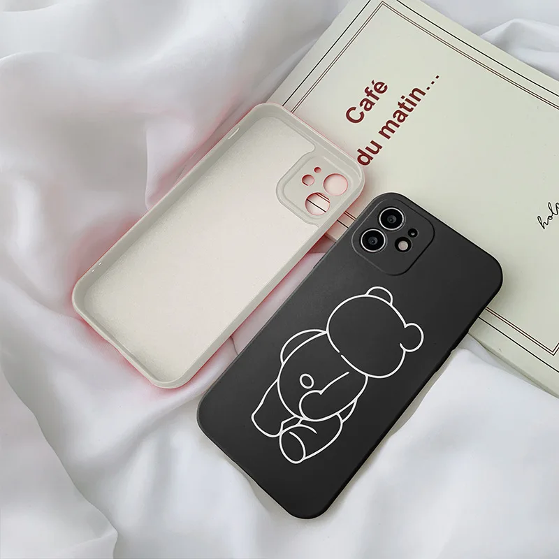 Funny cartoon bear phone case for iphone11 12 13 pro max liquid silicone xr xs all inclusive soft 7 8 Plus
