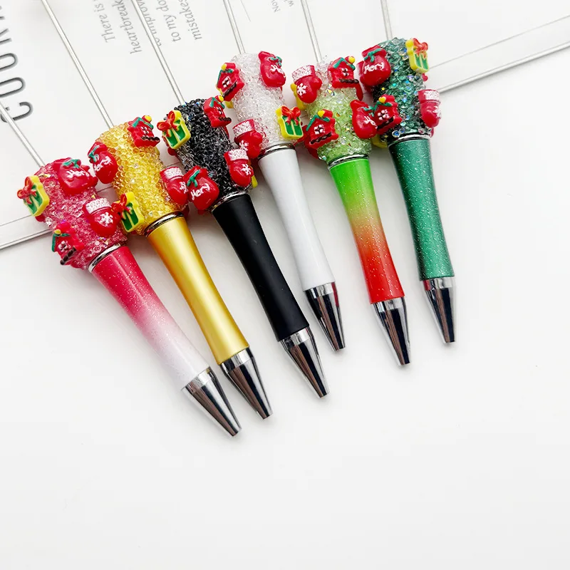 Christmas DIY Bead Pen Cartoon Christmas Gift Box Sugar Ballpoint Pen Cute Granule Pens