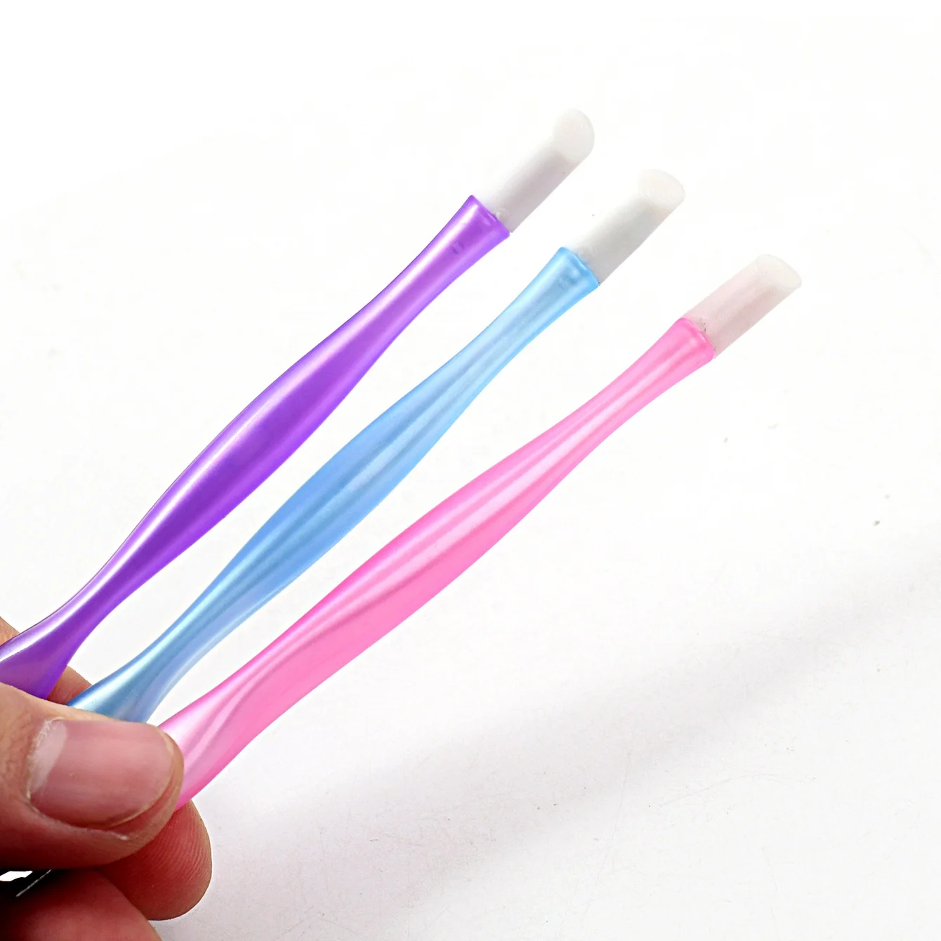 100 PCS Double Headed Press Stick Plastic Handle Hard Rubber Tipped Nail Art Tool Cuticle Pusher Cleaner