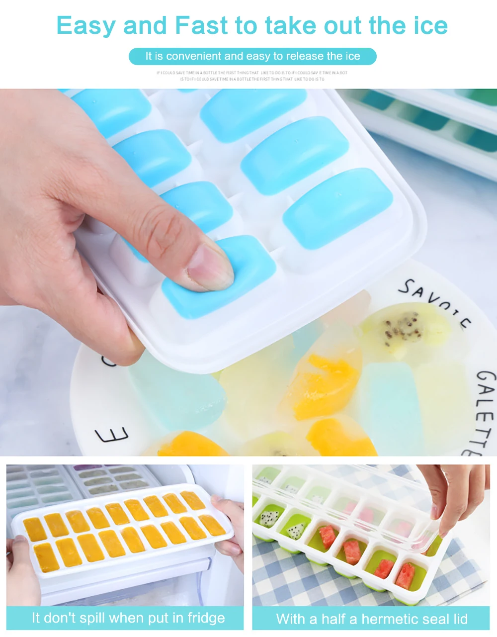 Flexible 18 Ice Cube Trays with Spill-Resistant Removable Lid, BPA Free Ice Trays Moulds Maker