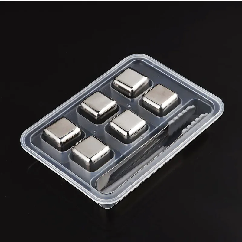 Ice Cube Laser Engraving Silver 4/6/8 Pcs Stainless Steel Whisky Ice Cube Set Mold Price Ice Cube bar