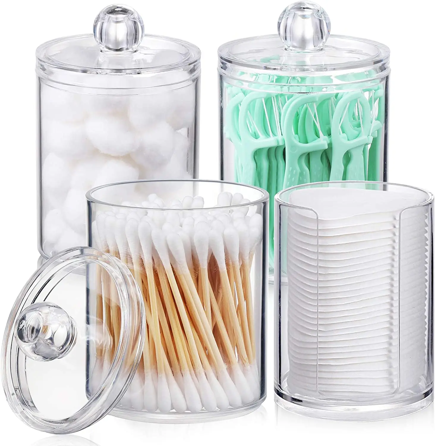 1/2/3/4pcs 10 oz Clear Plastic Apothecary Jar Set Bathroom Canister Storage Organization Qtip Holder Dispenser For Cotton Ball
