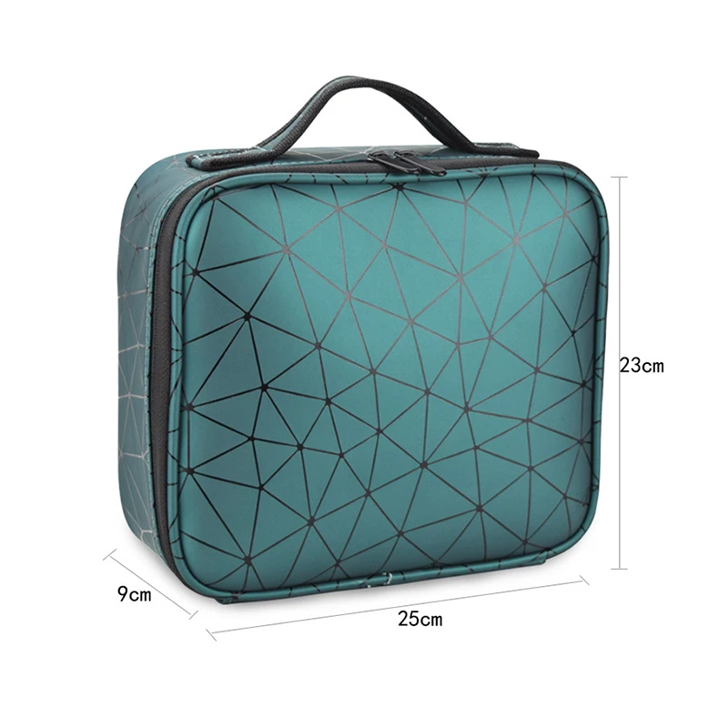 Portable Waterproof Geometric Printing Leather Large Capacity Brush Holder Cosmetic Bag Makeup Case Make-up Box Bags