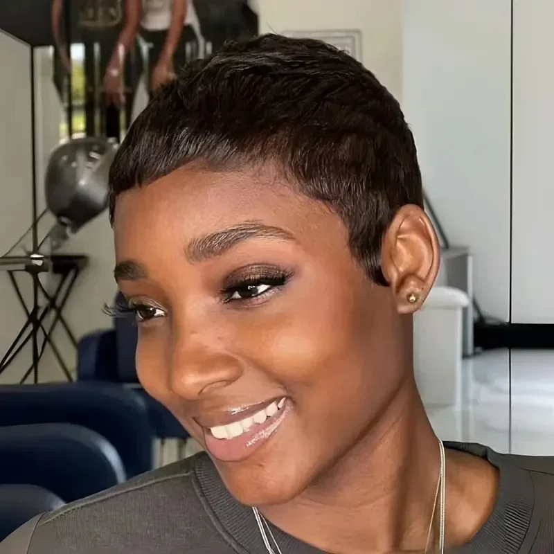 Pixie Cut Short Human Hair Wigs Remy Hair for Women Machine Made