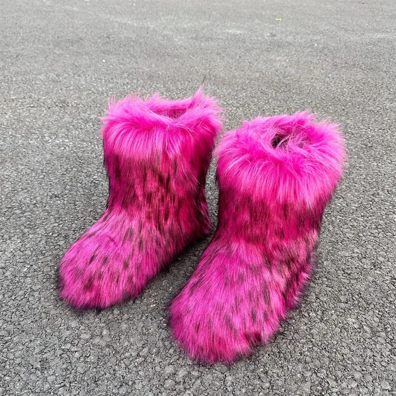 2024 Winter Women Plush Warm Snow Bootas Fluffy Faux Fox Fur Boots Luxury Footwear Furry Fur Boots