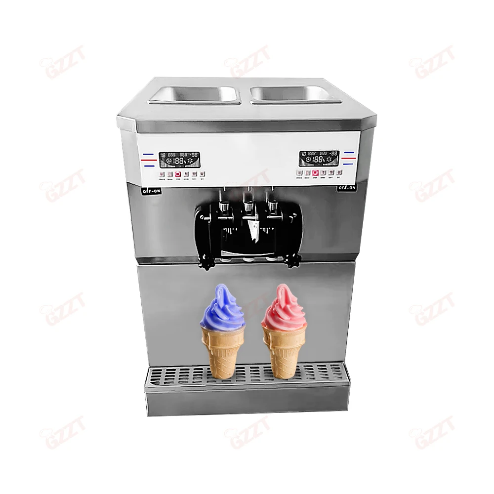 Counter Top Vertical Dual System Three Flavor Soft Serve Ice Cream Frozen Yogurt Making Machine Pre-Cooling 7 days Keep fresh