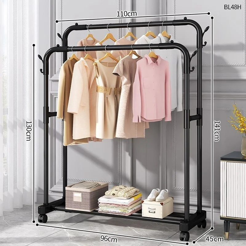 modern floor Double rod coat racks Folding Indoor Clothes Hanger stand cloth drying rack garment coat shoe laundry drying rack