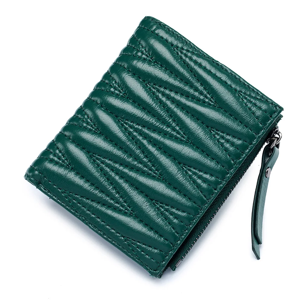 Wholesale sheepskin folding short purse card bag Luxury genuine leather pleated pattern wallet for women
