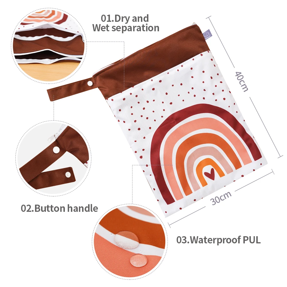 Happyflute Hot selling large capacity mummy wetbag 30*40cm Two zipper Pocket with Handle Baby Cloth Diaper Wet Bag