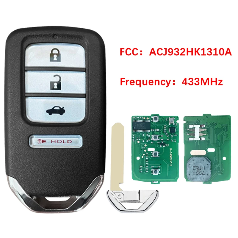 CN003149 Aftermarket 4 Button Smart Key For 2016-2017 H-onda A ccord Keyless Proximity Remote 433MHz 72147-T2G-A61 ACJ932HK1310A