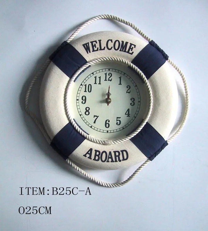 Marine life saver Clock, WELCOME ABOARD 25cm set 2 life buoy ring Clock
