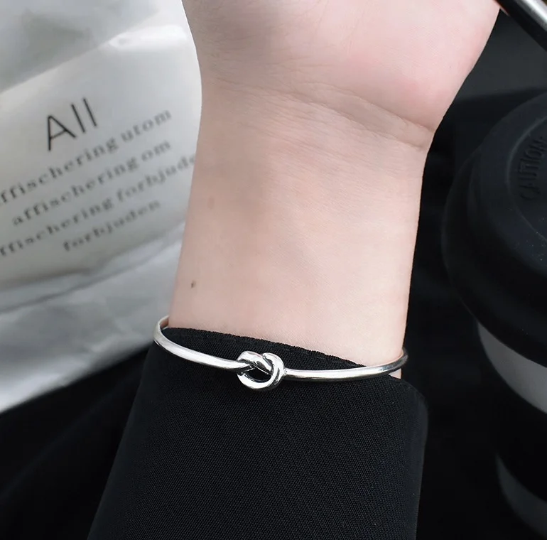 Custom Classic 925 Sterling Silver Personalized love Knot Bangle Stackable Bracelet Women Jewelry