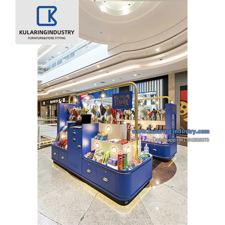 Shopping Mall Kiosk Design Chocolate Wooden Kiosk for Sale Best Quality Food Display Showcase