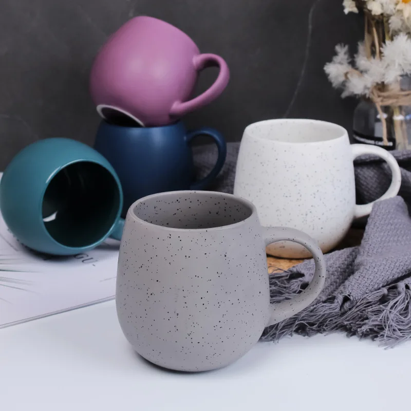 Custom logo ceramic matte coffee mug round ball shape ceramic cup porcelain speckled mug