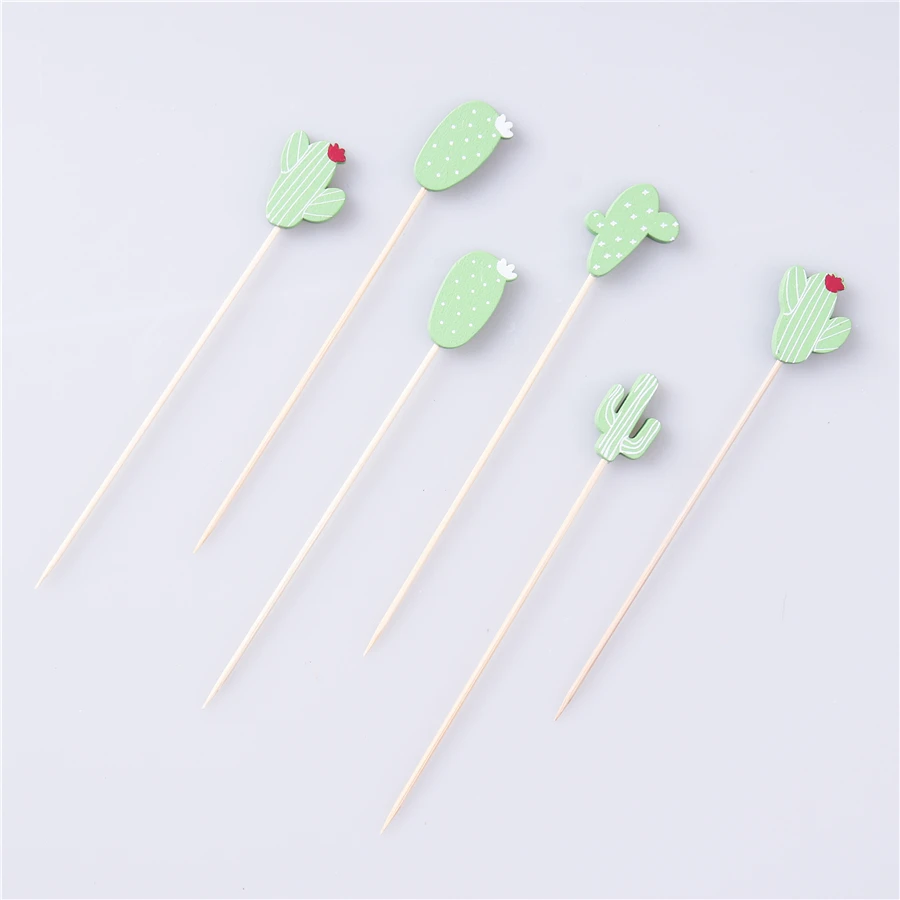 Lovely Cactus Design Disposable wooden Fruit picks for party