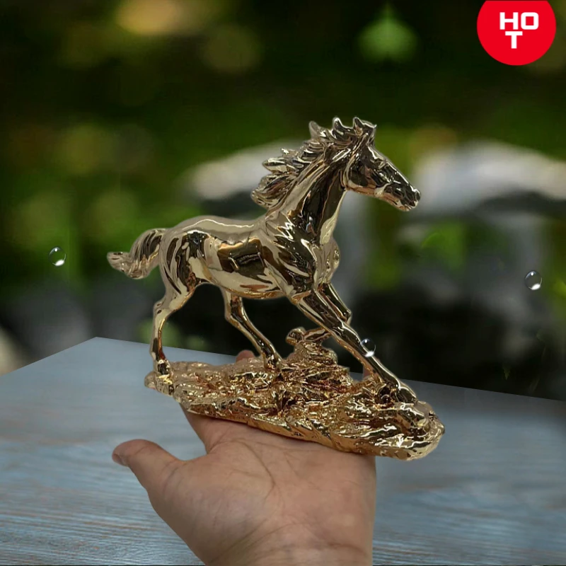 luxury  Living Room  Desk Animal Ceramic Figurine home Accessories Crafts small gold horse decor