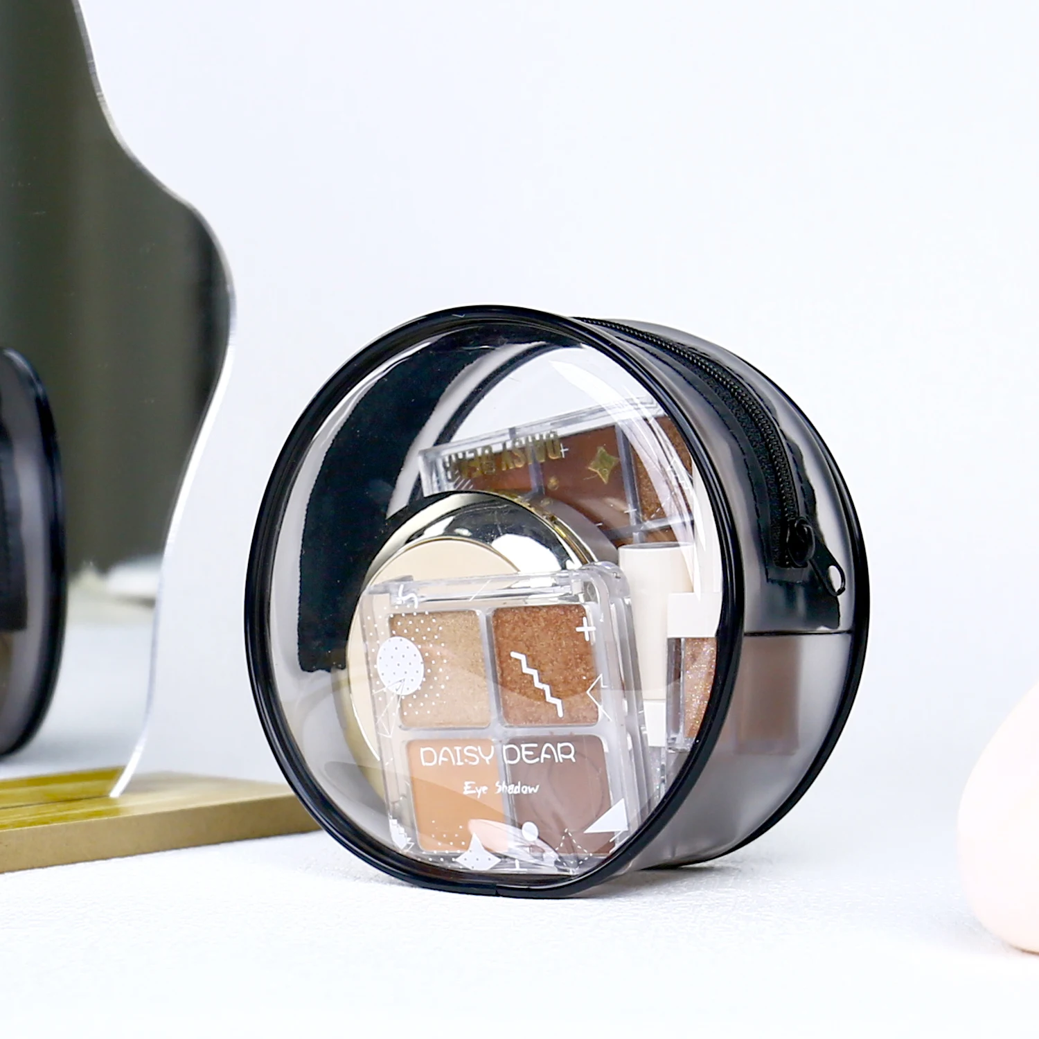 Round Transparent Cosmetic Bag Organizer Clear Toiletry Carry Pouch makeup bag with Zipper Waterproof for Bathroom Travel