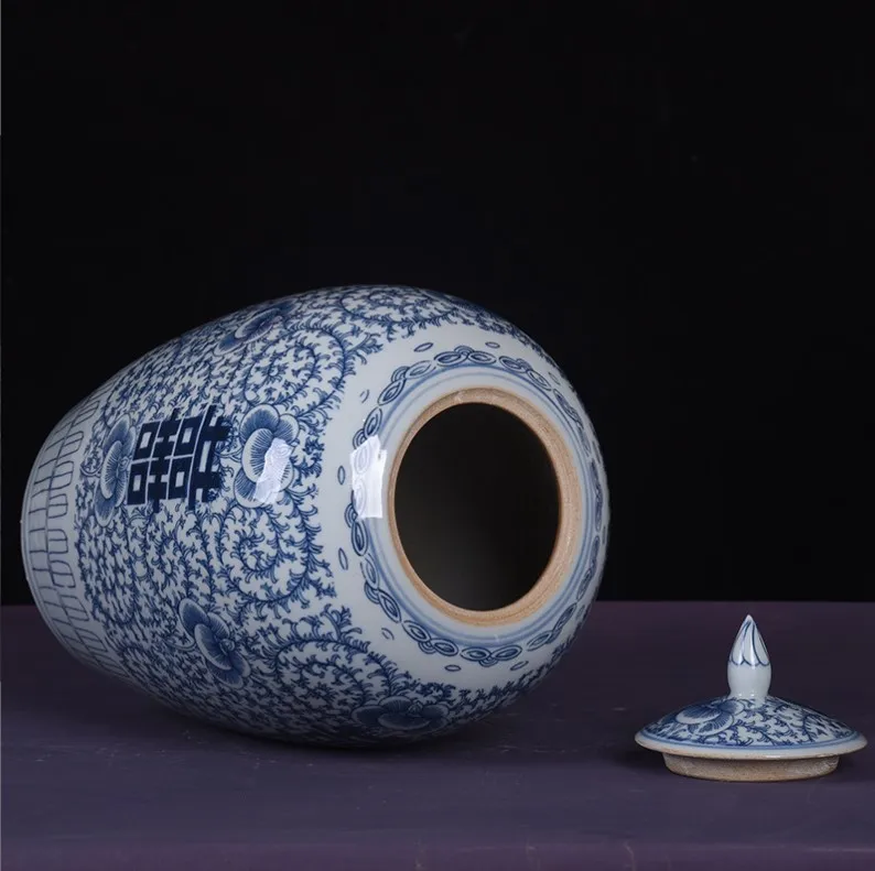 Китайская Ретро синяя и белая банка для конфет в форме яблока аксессуары украшения дома фарфоровая настольная Высокая Цветочная ваза