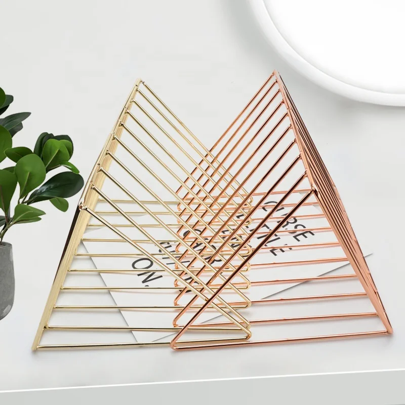 Nordic wrought iron golden triangle magazine storage book rack