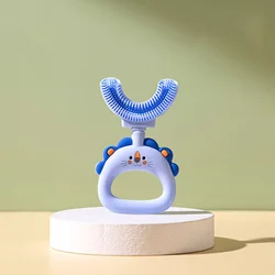 Cartoon cute design manual baby  kids u shape rotating toothbrush with toothbrush storage box