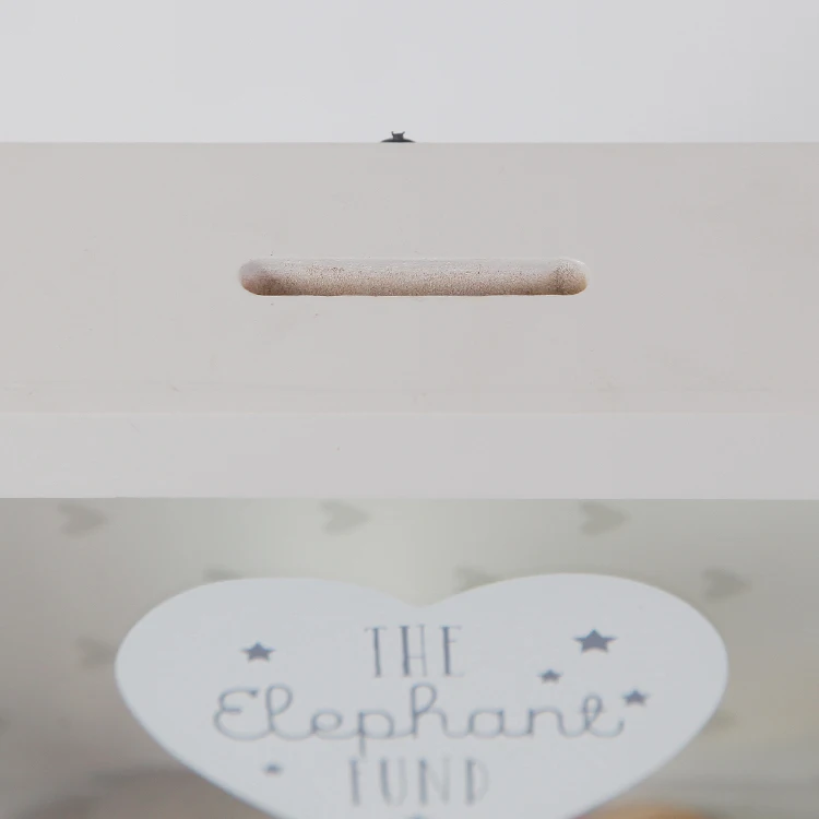 Wood White cute baby elephant piggy bank safe money box bank for kids gift decoration