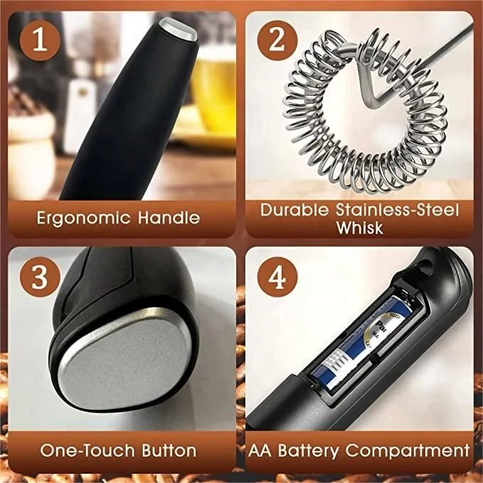 2023 Milk Frother Handheld Battery Operated Electric Whisk Beater Foam Maker For Coffee, Latte, Cappuccino Hot Chocolate