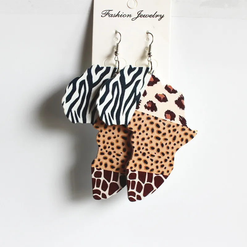 Wholesales fashion drop painted Africa wooden drop african map earings for women