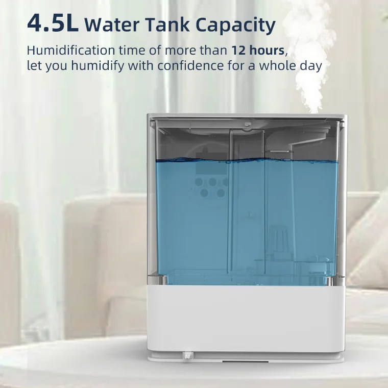 Ultrasonic cool & warm mist UV lamp sterilization remote control 4.5L top fill design sleep mode household humidifier
