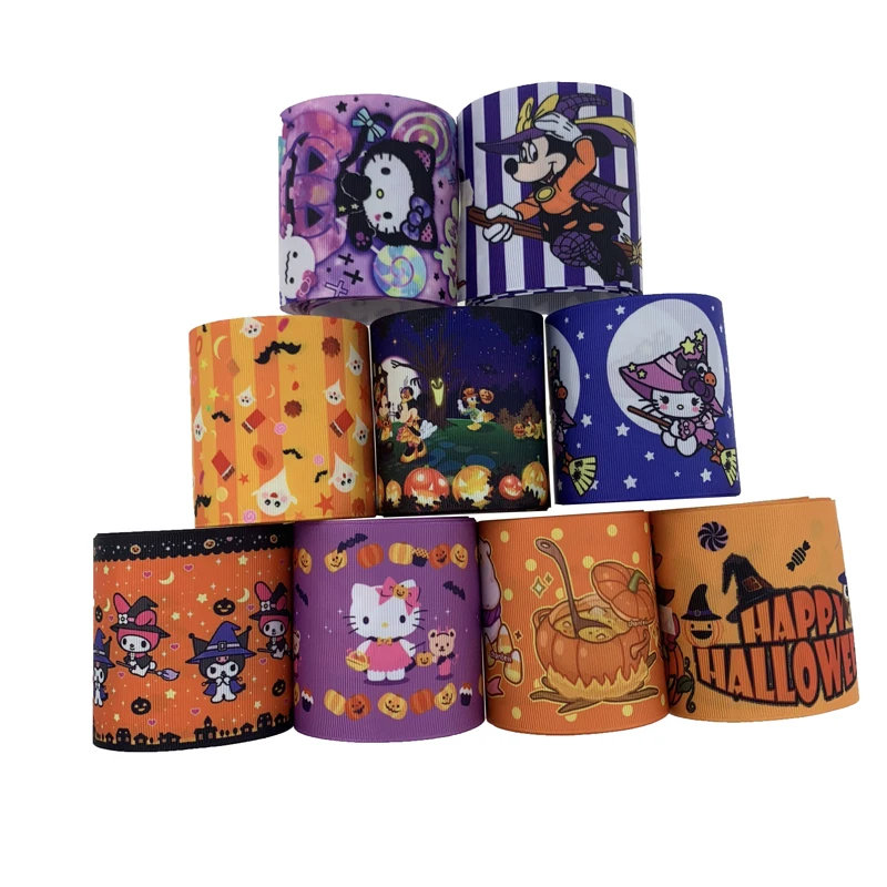 75MM new design Halloween heat transfer Grosgrain Ribbon for DIY Hairbows Party Decoration