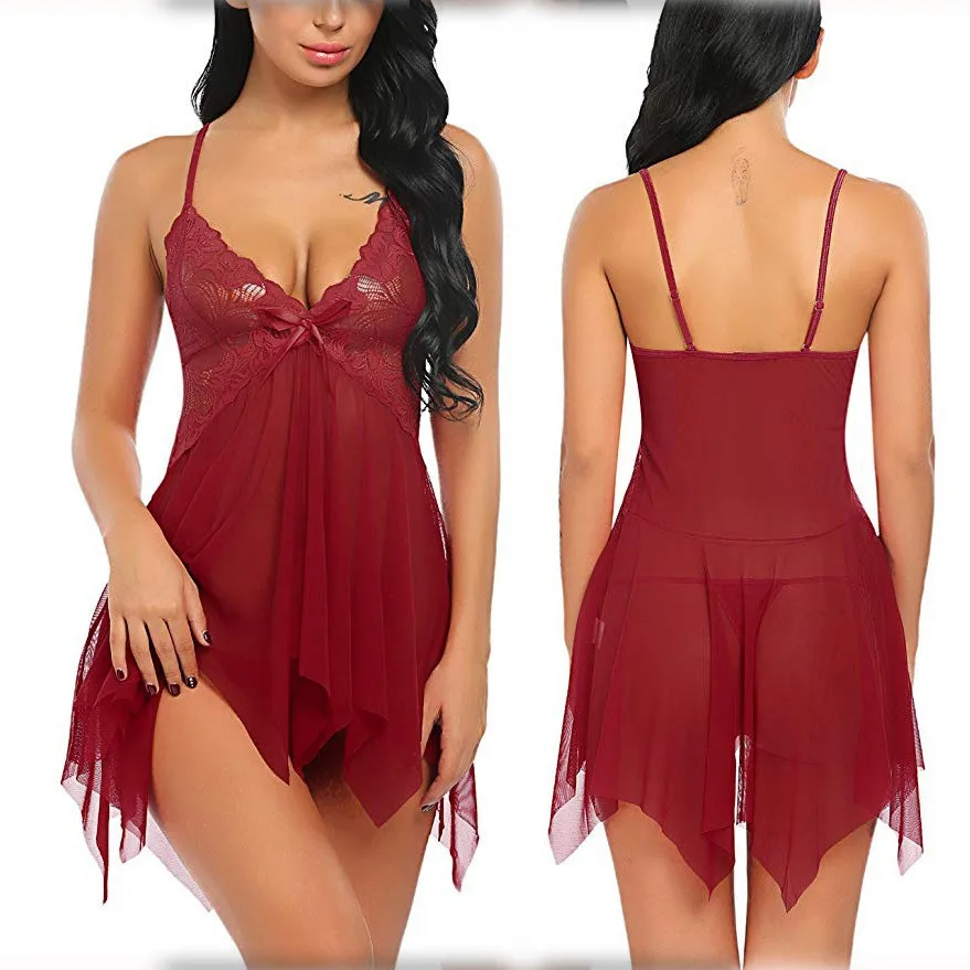 Women Lace Strap Chemise V Neck Nightwear Sleepwear Nightdress Lingerie Women pajamas