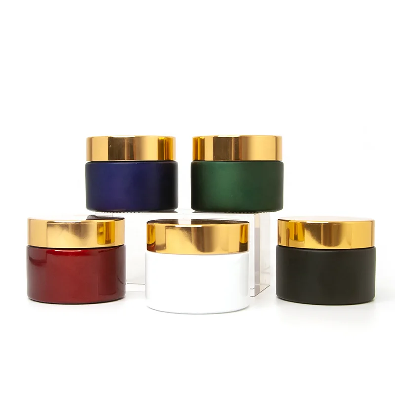 Glass Cosmetic Jar 50g 100g Matte Green / Red / White / Black / Blue Face Cream Bottle for beauty