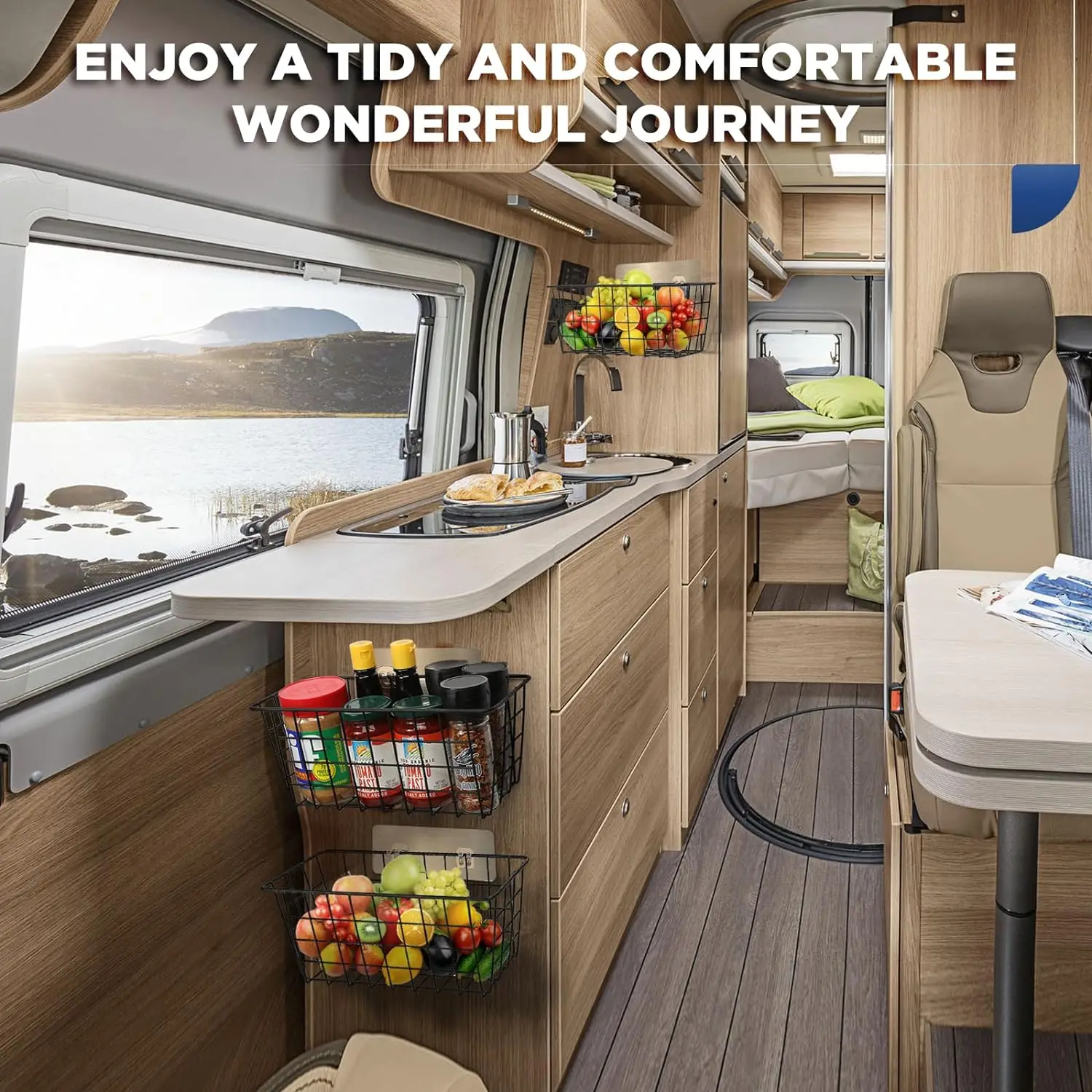 Wire Storage Baskets Adhesive Basket Cabinet Door Organizer No Drilling Sturdy Hanging Fruit Baskets