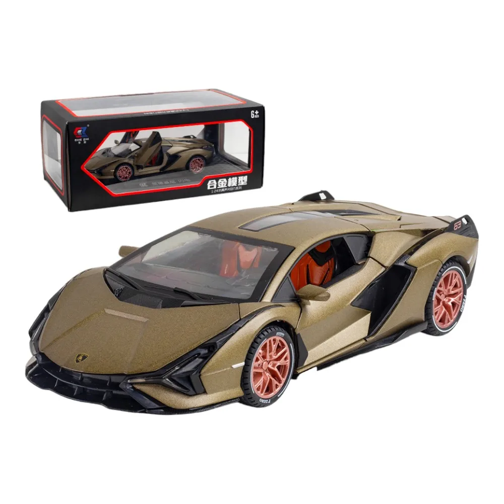 Литая под давлением игрушечная машина 1:24 Lamborghinis Sian FKP37 металлическая литая модель автомобиля со звуком и светом открывающиеся двери подарок
