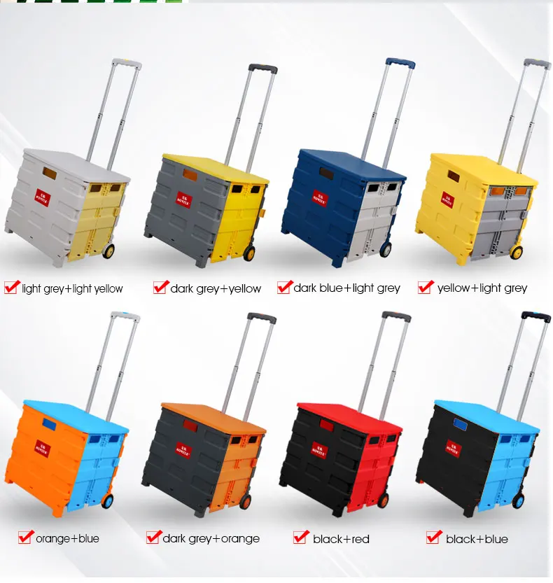 plastic folding trolley portable personal shopping cart 35KG with wheel collapsible hand trolley rolling cart manufacture