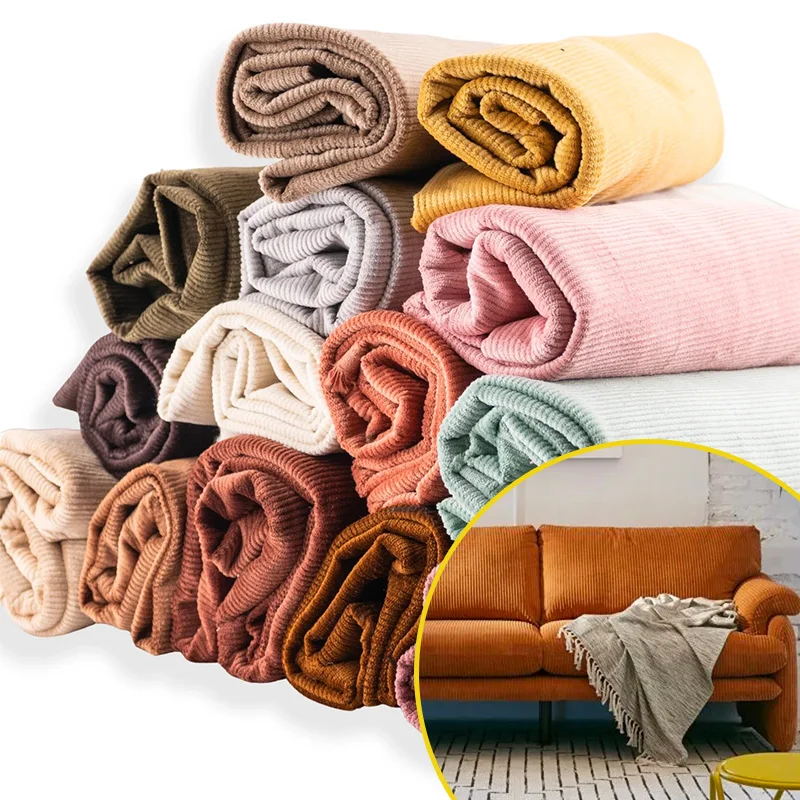 plain Water Resistant herringbone supplier ripstop peach skin soft sofa textile material cloth corduroy fabric for sofa