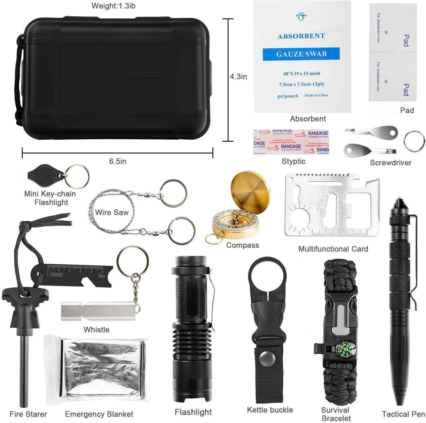 Firstime OEM 18 in 1 emergency multi-function  medical supplies first aid survival kit